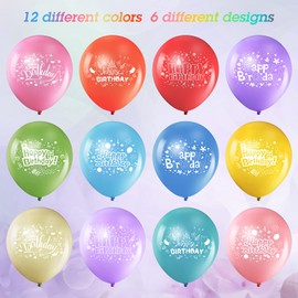 48 Pieces Happy Birthday Decorations Balloons 12 Inch Latex Colorful Birthday Balloons, Assorted Color Printed Rainbow Birthday Ice Cream Party Balloons for Men Boys Girls Birthday Decoration