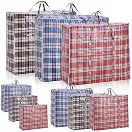 BARGAIN FACTORY Large Laundry Bag – Zip and reinforced handles – Durable Storage Bag - Heavy Duty Portable Checkered Laundry Bag, College Dorm, Apartment, Laundromat, Students (Pack of 5, 60 x 80)