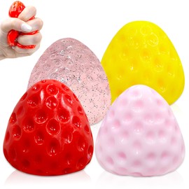 4pcs Taba Squishy Big Strawberry, Taba Squishies Strawberry Cute Squeeze Toys, Kawaii Sticky Stress Toys, Cute Desk Accessories for Kids Adults Anxiety&Relaxation