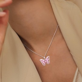 AGRULE Pink Butterfly Necklace for Women 925 Sterling Silver 18 Inch Cable Chain Exquisite Pink Sapphire Pendant Necklaces