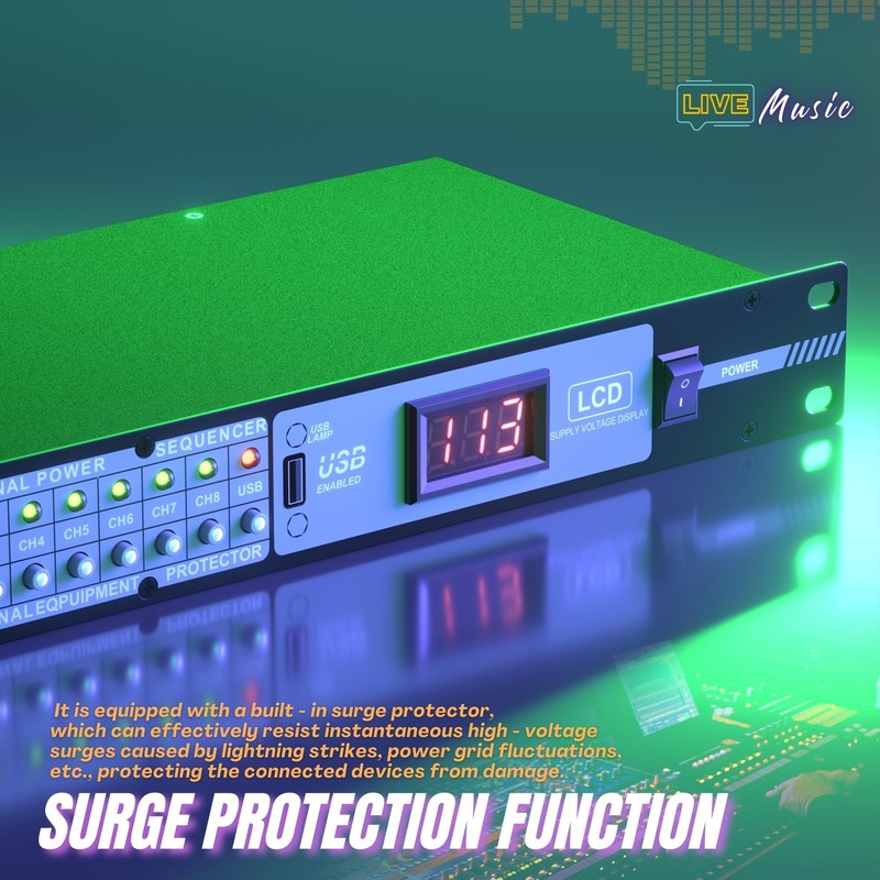 10 Outlet Power Conditioner, 3000W 1U Rack Mount Power Sequencer
