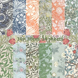 24 Sheets Floral Scrapbook Paper 30 cm x 30 cm Double Sided Vintage Flowers Decorative Craft Paper Junk Journal Scrapbooking Paper for DIY Card Making Journaling Supplies