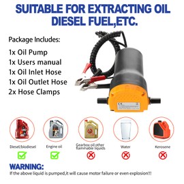 12V 60W Electric Oil Extractor Pump, Auto Overload Protection Oil Change Transfer Pump, Portable Fluid Scavenge Suction Pump for Motor Oil, Gear Oil, Diesel, Cars, Boats, ATVs