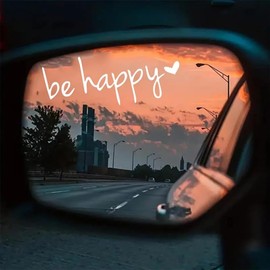 2Pack Be Happy Car Decals 5.12"x2.17" Vinyl Stickers for Rearview Mirror, Side Mirror, Motorcycle, Laptop - Self-Adhesive Home Decor & Car Decor Decals | #AZ62 (White)