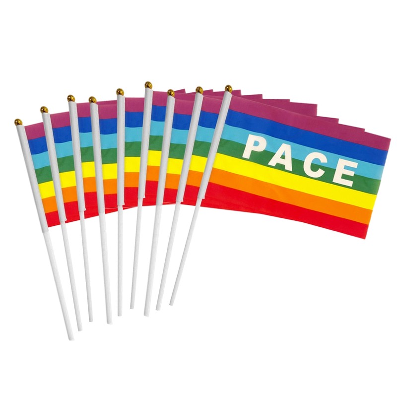 50/100Pcs Mini Peace Flag Rainbow Pacifist Flag Hand Held Polyester