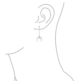 Boho Crescent Moon White Shell Celestial Italian Horn Cornicello Dangle Linear Drop Earrings For Women .925 Sterling Silver