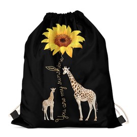 HELLHERO Drawstring Gym Bag Backpack for Kids Women Men Travel Sports, sunflower giraffe