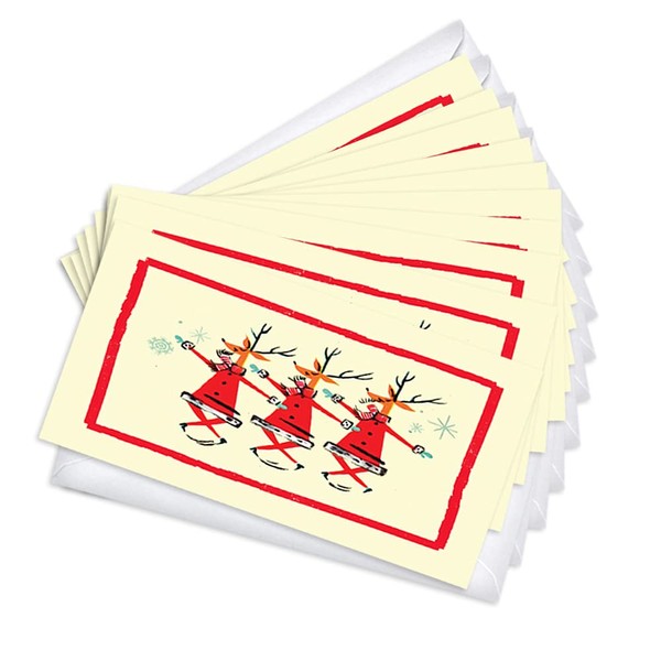 Wright Home & Gift Dancing Reindeer Santas Christmas Holiday Greeting Cards | 20 Pack Bulk Set + 20 Envelopes (3.5x6.5)