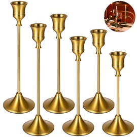 Gold Candlestick Holder Candle Holder Set of 6 Vintage Decorative Metal Candle Sticks Brass Taper Candle Holders for Table Mantel Wedding Festive Decorations