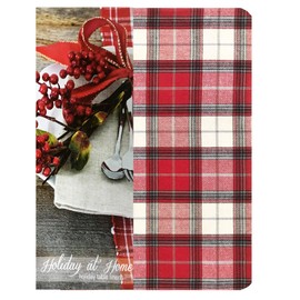 Lintex Comfy Cottage Christmas Plaid Cotton Fabric Tablecloth -Black, Red and Metallic Silver Holiday Plaid Kitchen and Dining Room Easy Care Cotton Weave Tablecloth, 70” Round