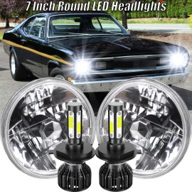 CHUSYYRAY for Plymouth Duster 340 1970-1975 7" inch Round LED Headlights Hi/Lo Beam 2x