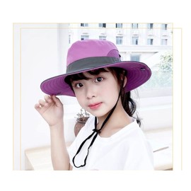 Kids Girls Ponytail Sun Hat Outdoor UV-Protection Foldable Mesh Wide-Brim Beach Bucket-Cap (3-8Y) Purple