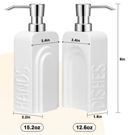 UHEY HOME - Juego de dispensador de jabón de cerámica para baño, paquete de 2 jabones recargables y dispensador de jabón de manos para cocina, blanco mate