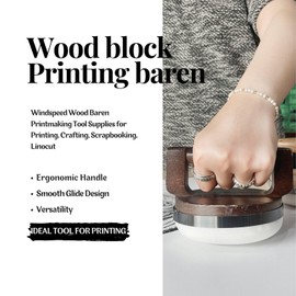 Wood Baren for Block Printing – 4 Inch Printing Tool with Ergonomic Solid Wood Handle, Stainless Steel Edge, Nylon Mesh Base – Ideal for Linocut, Rubber Stamps (Dark Walnut Finish)