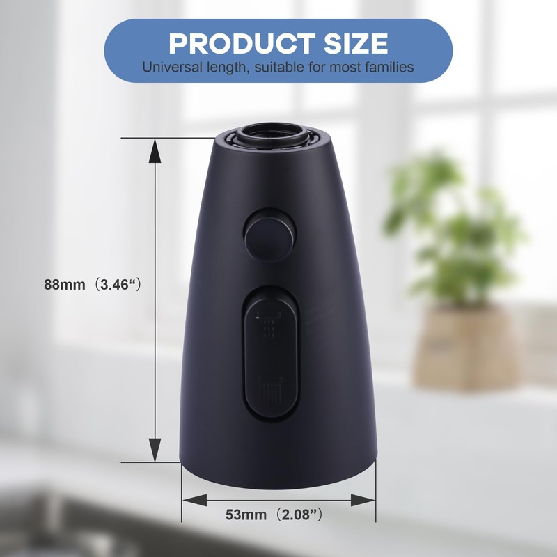 WOWOW Kitchen Faucet Head Replacement Matte Black，3 Function Pull Out