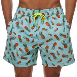 ZWRJDOMUM Mens Quick Dry Swim Trunks Shorts Swimwear Bathing Suits (US XL（Fits Waist 36.5"-38",Tag XXXL), I-Green Pineapple