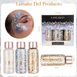 Set de 3 Gel Corporal Purpurina Escamas Sirena, Glitter Maquillaje Piel Cremosa Para Cabello Cuerpo Sombra de Ojos Uñas de Labios, Para Pintura Decorar Arte Fiesta Bodas Beauty (A)