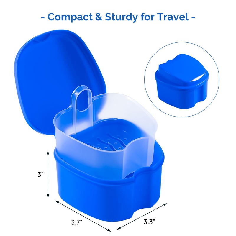 JMU Denture Case, Denture Cup for Soaking Dentures with Strainer