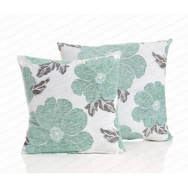 Poppy, Chenille Cushion Covers, Floral Cushions, Pillow Covers, 18" x 18", 45cm x 45cm (Blue)