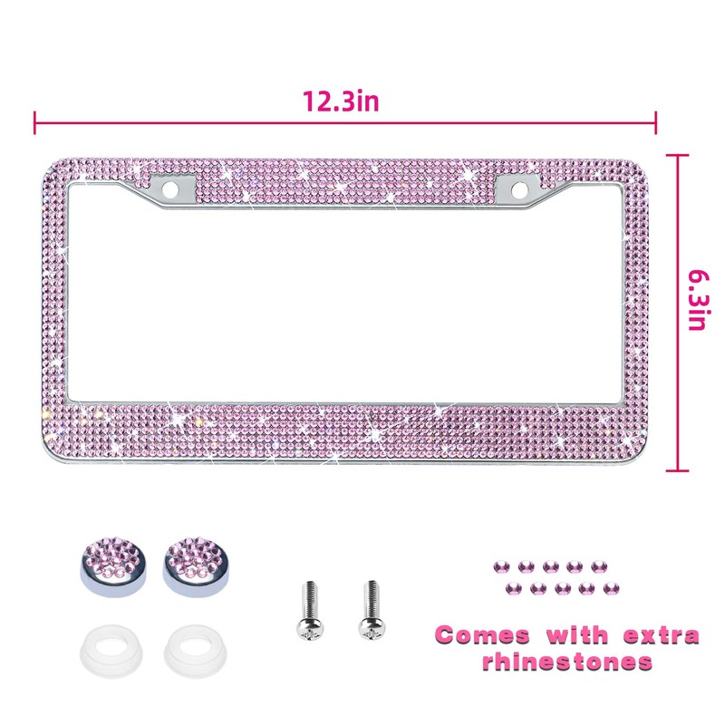 Bling License Plate Frame for Women, Sparkly Stainless Steel License
