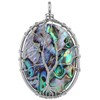 SUNYIK Oval Abalone Shell Stone Pendant Necklace,Silver Plated Wire Wrapped
