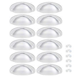 DRELD 12Pcs Retro Drawer Pulls, Cabinet Door Vintage Shell Cup Handles, Cupboard Pulls Antique Furniture Pulls Hardware with 24Pcs Screws for Room, Kitchen, Store, Office (Silver)