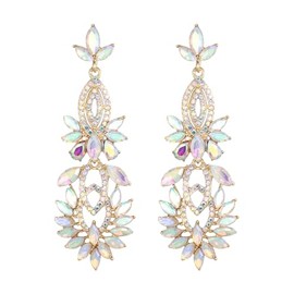 Tuliper Alloy Earrings with Sparkling Austrian Crystal, Trendy Dangle Earrings for Women, Fashion Jewelry White Colorful Gold