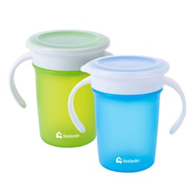 Bluelander Vaso Entrenador 360 para Bebé, Autobloqueo, Antiderrames, Antifugas, Taza de Entrenamiento 280 ml, 9.5 Oz, Fabricado con PP, Silicona de Calidad, Libre de BPA No Tóxico, 2 Pzas (Azul/Verde)