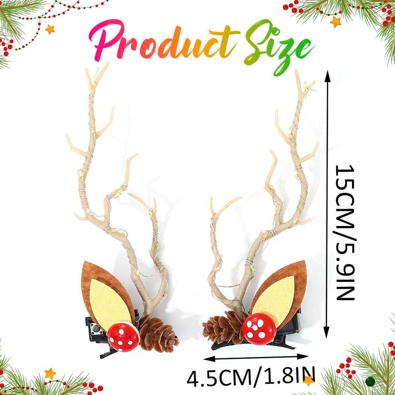 BARTOSI LED Light Christmas Hair Clips Reindeer Antlers Xmas Hairpins
