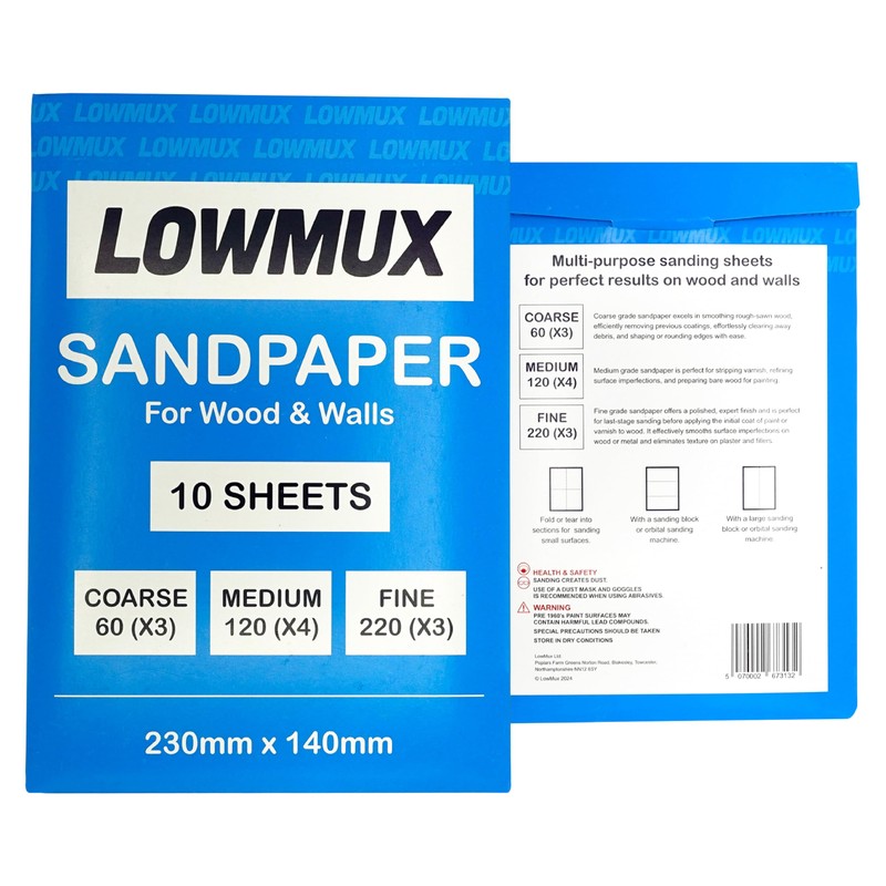 Pack Of 10 Premium Assorted Sandpaper Sheets (Fine x3, Medium