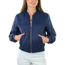 tobeinstyle Stand Up Collar de sarga de nailon mujer acolchada chamarra de bombardero, Marino, Mediano