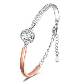 Angelady Bracelets for Women, 18K Rose Gold Plated Adjustable Bracelets, Charm Bracelets for Women with Cubic Zirconia Jewelry Bracelet Mothers Day Gifts for Girlfriend/Wife | 2.5cm CZ, Size 7 Inch