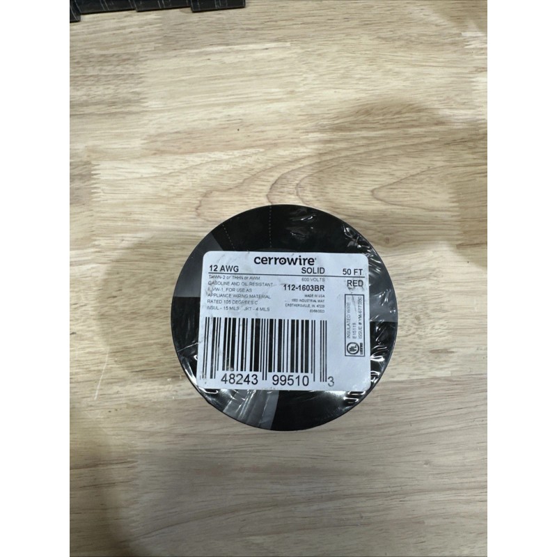 Cerrowire 50ft.12 Gauge Red Solid Copper THHN Wire Factory Wrapped