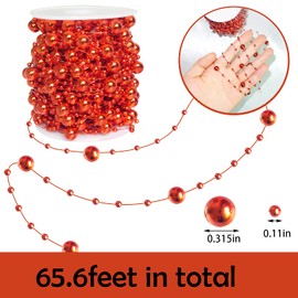 HADDIY Red Beads Garland for Christmas Tree,66 Feet Plastic Pearl Strands Chain Beaded Garlands for Holiday Décor and Crafts