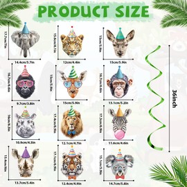 60PCS Jungle Animals Birthday Decorations Wild One Hanging Swirls Ceiling Streamers Decor Forest Theme Foil Swirls Ceiling for Boys Girls Baby Shower Safari Wild Animals Birthday Party Supplies