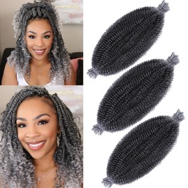 3 Packs Grey Pre-fluffed Springy Afro Twist Hair 16 Inch Pre-Separated Spring Twist For Distressed Soft Locs Afro Twist Hair Natural Marley Twist Crochet Braiding Hair Extensions (16 Inch3Pcs,TGREY#)