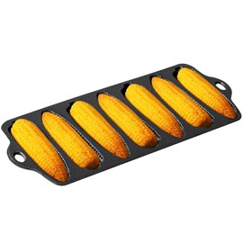 Reallnaive 1 Pc Cast Iron Corn stick Pan Corn Bread Molds with 7 Corncob Sticks Cornbread Loaf Cakes Corndog Baking Compatible with Oven, Stovetop, Grill, and Campfires