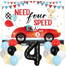 LaVenty Need Four Speed Birthday Decoration Need Four Speed Balloons Backdrop Racing Car 4th Birthday Decoration Boys 4th Birthday Party Supplies Car Balloons