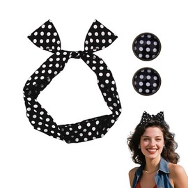 1950s Polka Dot Headband Earrings for Women Vintage Bow Headband and Retro Stud Earrings 50s Costume Accessories for Women 50 s Black Polka Dot Earrings Hair Band 1950s Hair Accessories and Earrings