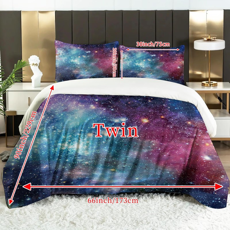 EXKANBO Twin Bedding Sets,3-Piece Galaxy Comforter Sets for Boys&Girls Blue