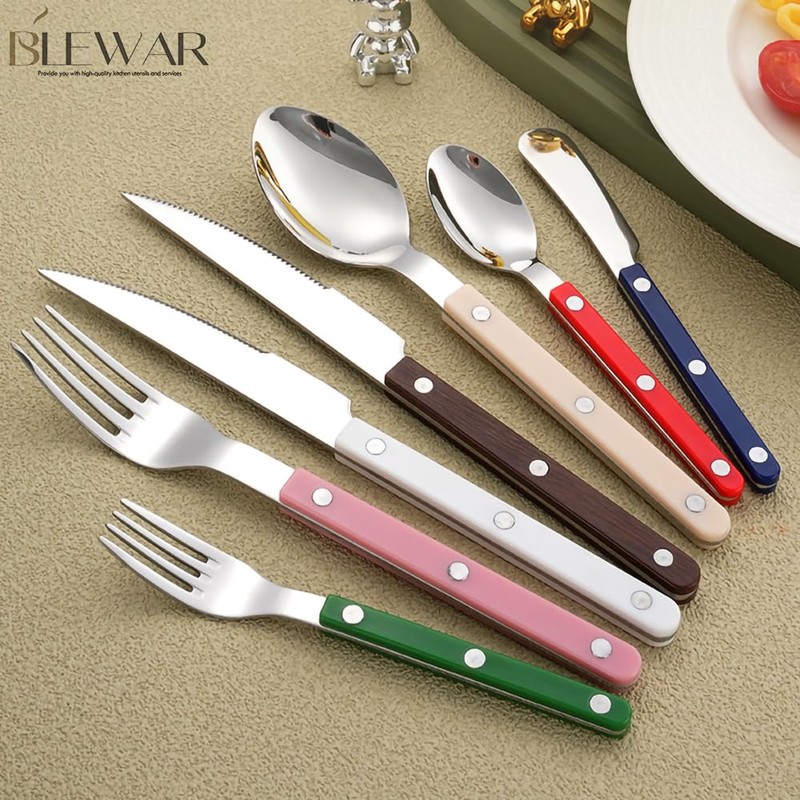 Rivet ABS Faux Wood Handle Silverware Set - 6-Piece Stainless