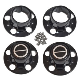 BB Auto Set of 4 4x4 Black Wheel Hub Center Caps - Ford Ranger Bronco II Explorer 4x4 4WD - Black Cap with Screws - 2 Open Front, 2 Closed Rear