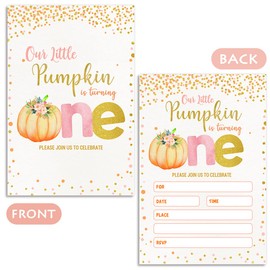 Our Little Pumpkin 1st Birthday party Invitations -20 Cards with 20 Envelopes - Fill in The Blank Birthday Party Invites, For Young Girls Boys Party Decoration, Supplies