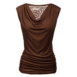 Zeagoo Summer Tops for Women 2024 Elegant V Neck Work Office Pleated Tank Top Shirt, Brown, X-Large, Sleeveless