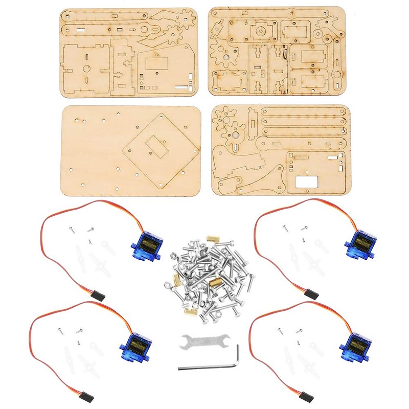 Robot Arm, 4 DOF Wood Robotic Mechanical Arm SG90 Servo