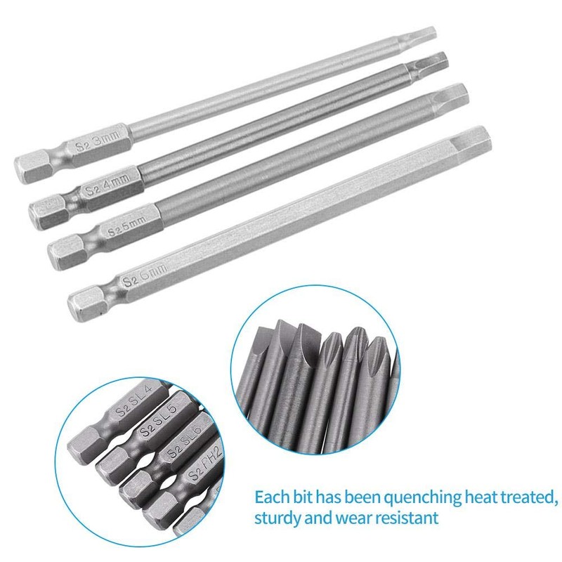 10pcs 1/4 Inch Hex Shank Long Magnetic BST Screwdriver Bits