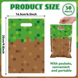 MinFyberd 50Pcs Pixel Birthday Party Favors Bag Video Game Plastic Gift Bags Mining Pixel Party Candy Snack Bag Theme Goodie Treat Bags for Kids Gamer Birthday Decoration Supplies