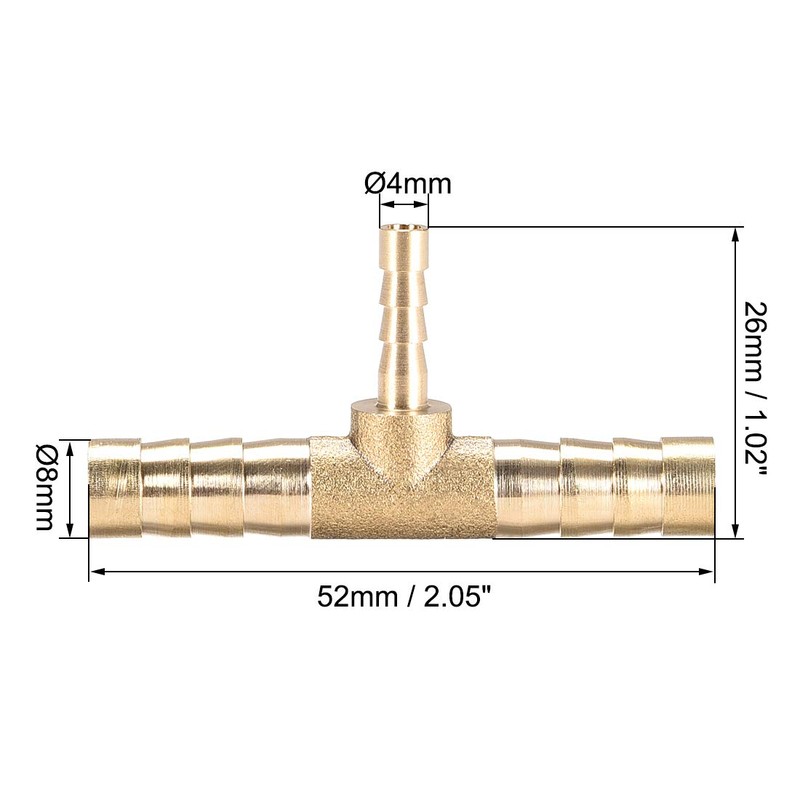 sourcing map Tee Brass Barb Fitting Reducer 3 Way, Fit