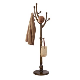 RêveLife Wood Coat Rack Coat Tree Freestanding with Hooks, Heavy Duty Standing Coat Rack with Solid Round Base, 74” Tree Shaped Coat Hanger Stand for Clothes, Hat, Jacket, Entryway Bedroom, Walnut