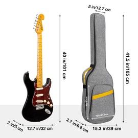 LETSROCK 38 40 41 Inch Electric Guitar Bag, Electric Guitar Case Gig Bag with 0.4 Inch Waterproof Thick Padding Premium Dual Adjustable Shoulder Strap Pocket & Neck Strap Gray